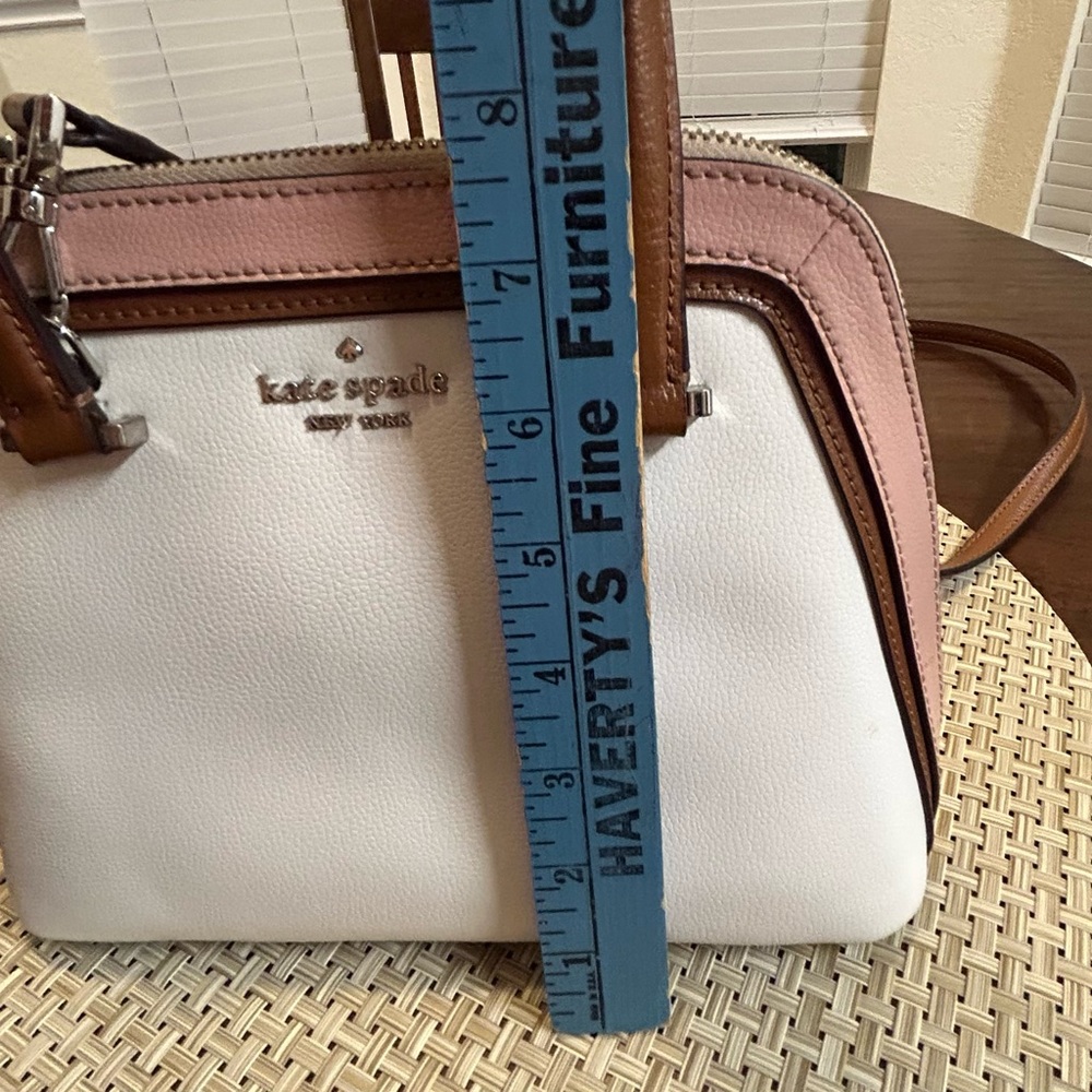 Small Kate Spade White and Pink Satchel with Brown Accents. - Picture 12 of 15